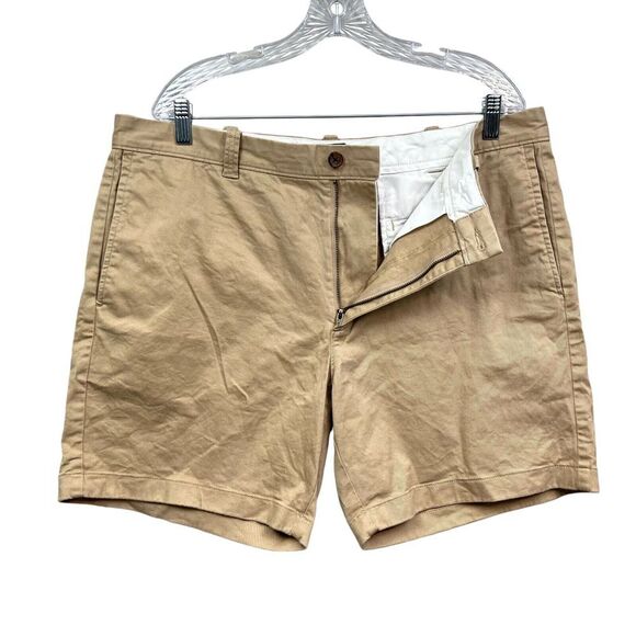 J. Crew Mens Chino Shorts 7" Inseam Flat Front Slash Pockets Khaki Tan Sz 38 - Picture 3 of 6